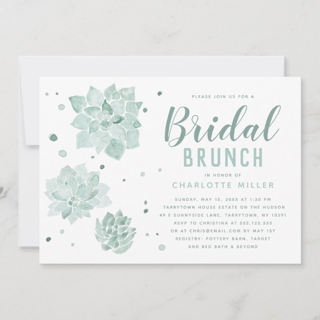 Watercolor Succulents Bridal Brunch Invitation (Front)