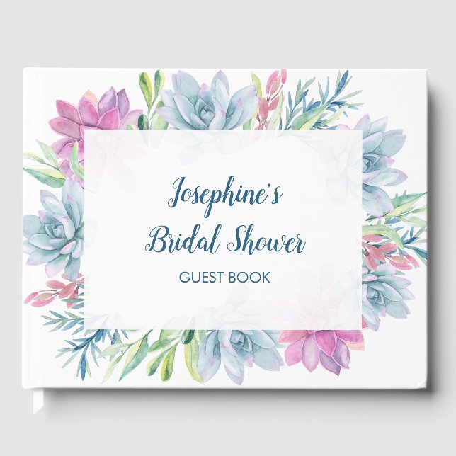 Watercolor Succulents Bridal Shower Guest Book (Front)