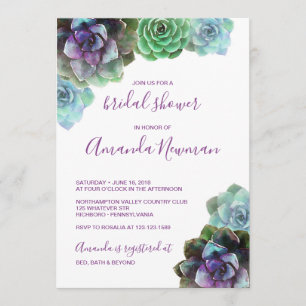 Watercolor Succulents Bridal Shower Invitation