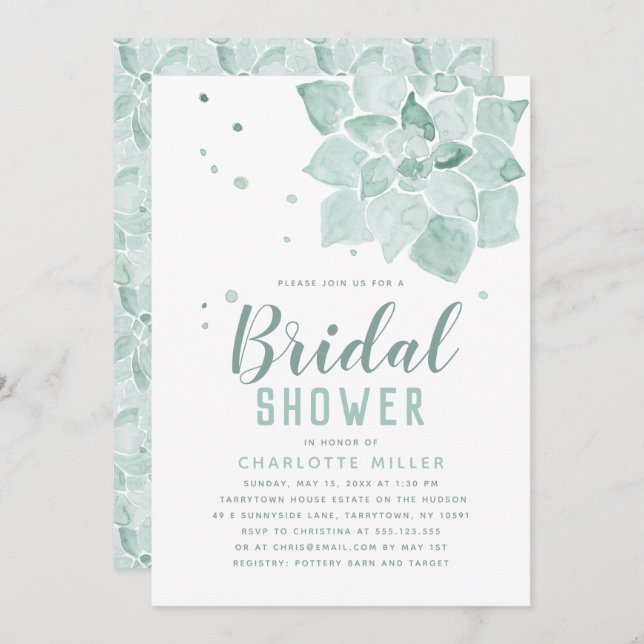 Watercolor Succulents Bridal Shower Invitation (Front/Back)