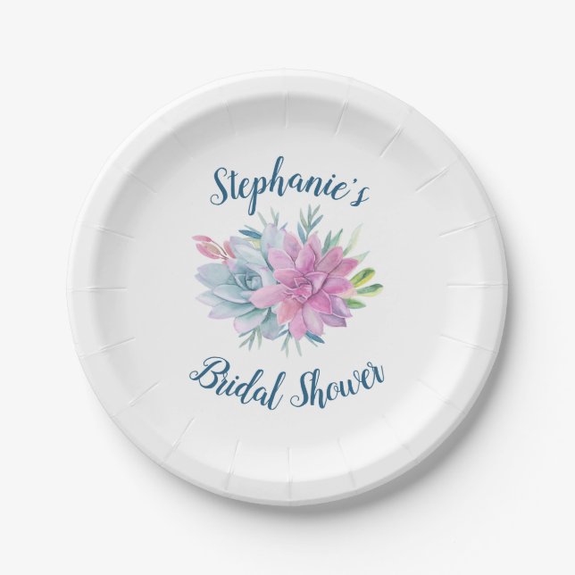 Watercolor Succulents Bridal Shower Paper Plate (Front)