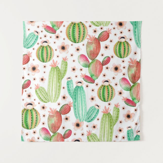 Watercolor succulents, cacti seamless pattern. tapestry (Front)