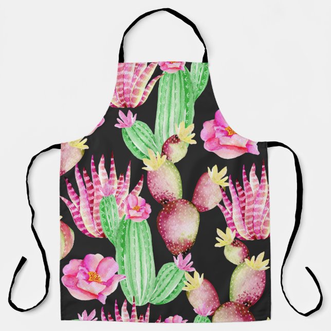 Watercolor succulents: cactus floral pattern. apron (Front)