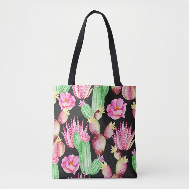 Watercolor succulents: cactus floral pattern. tote bag (Front)