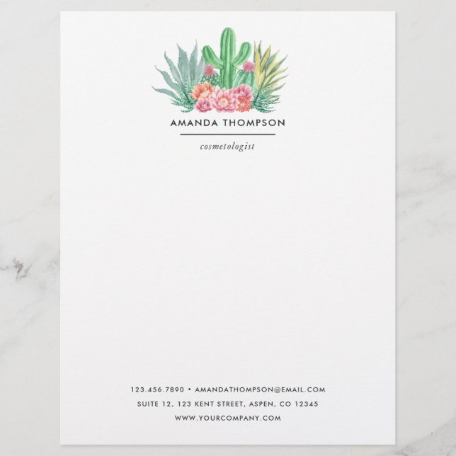 Watercolor Succulents Custom Letterhead (Front)