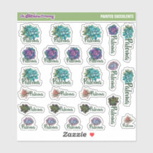 Watercolor Succulents Custom Name Labels | School