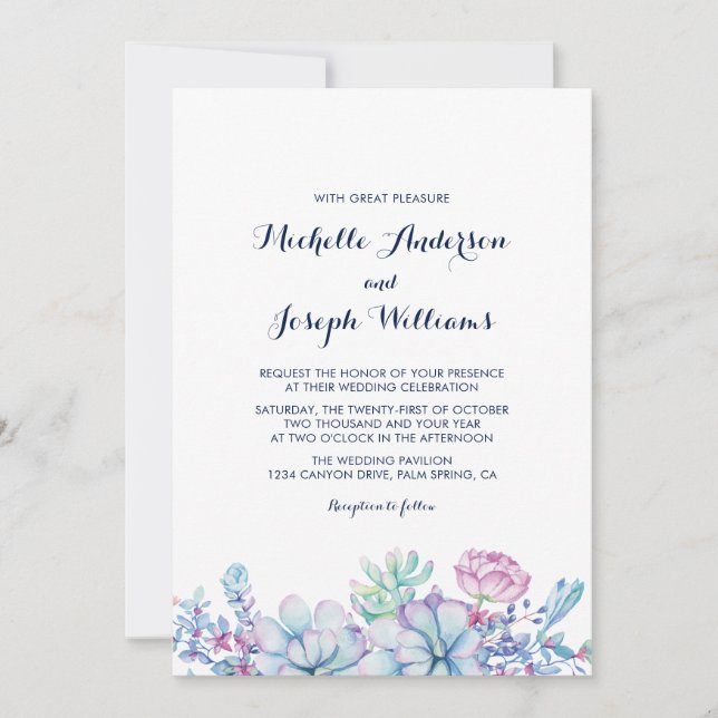 Watercolor Succulents Garden Wedding Invitation (Front)