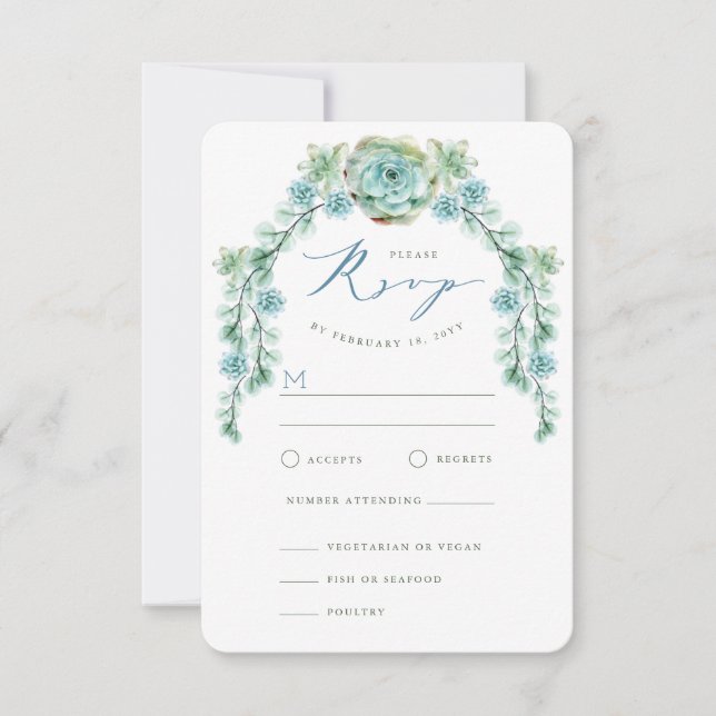 Watercolor Succulents Garden Wedding RSVP Card (Front)