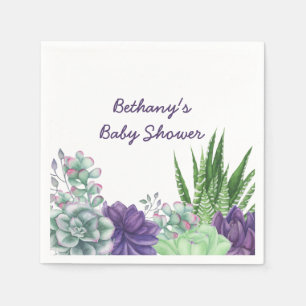 Watercolor Succulents Green Aloe Vera Baby Shower Napkin
