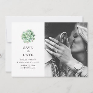 Watercolor succulents. Green cactus. Botanical Save The Date