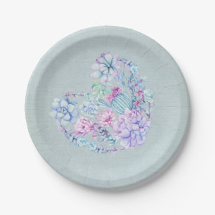 Watercolor Succulents Heart Paper Plate