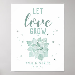 Watercolor Succulents Let Love Grow Wedding Sign
