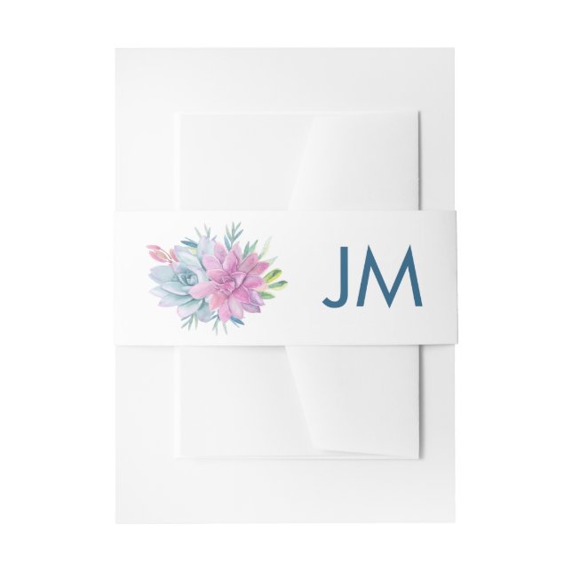 Watercolor Succulents Monogram Wedding Invitation Belly Band (Front Example)