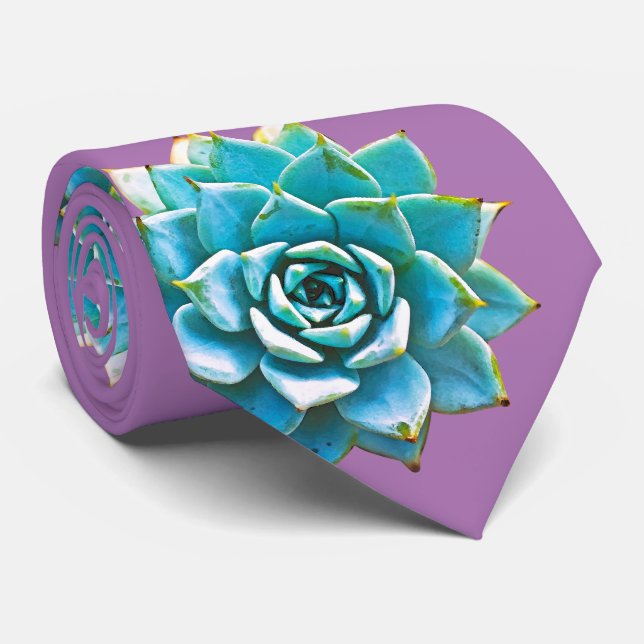 Watercolor Succulents on Lavender Tie (Rolled)