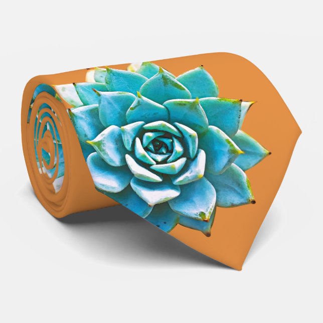 Watercolor Succulents on Orange Tie (Rolled)