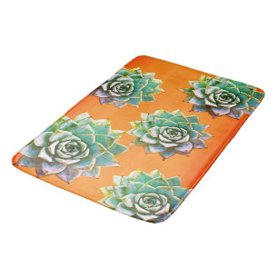 Watercolor Succulents on Terracotta Bath Mat