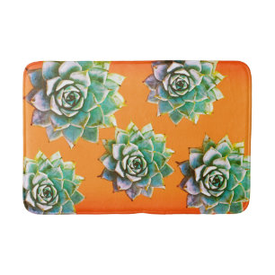 Watercolor Succulents on Terracotta Bath Mat