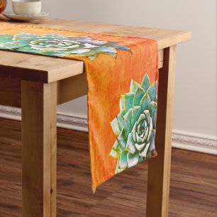 Watercolor Succulents on Terracotta Short Table Runner