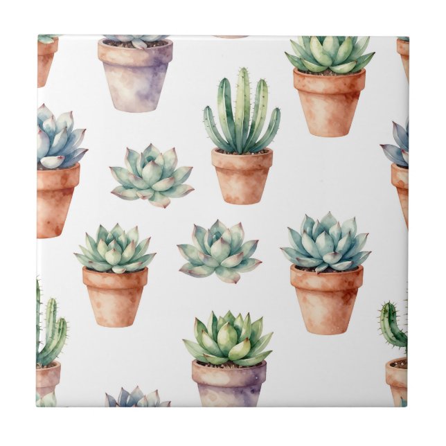 Watercolor Succulents Pattern Tile (Front)