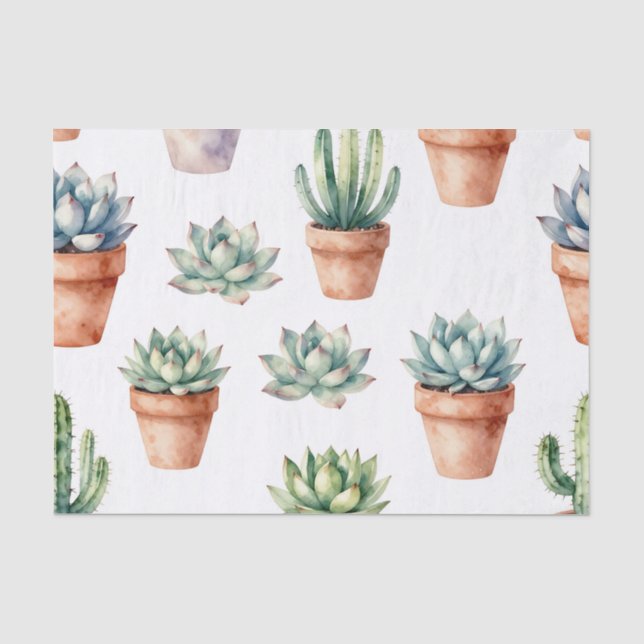 Watercolor Succulents Pattern Tissue Paper (Front)