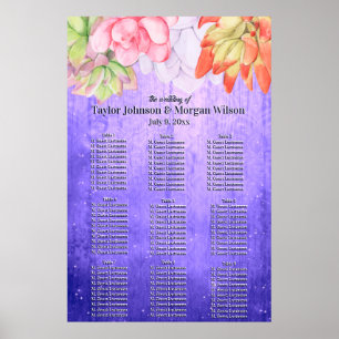 Watercolor Succulents Purple Wedding Seating Poster