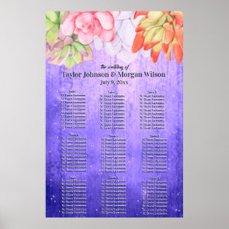 Watercolor Succulents Purple Wedding Seating Poster