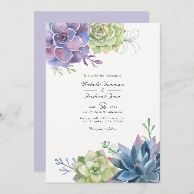 Watercolor Succulents QR Code RSVP Wedding Invitation (Front/Back)