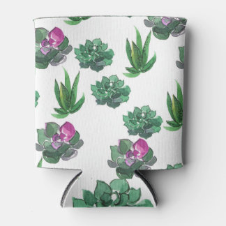 Watercolor Succulents Seamless Pattern Design Can Cooler