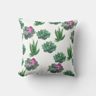 Watercolor Succulents Seamless Pattern Design Cushion
