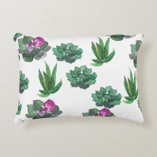 Watercolor Succulents Seamless Pattern Design Decorative Cushion