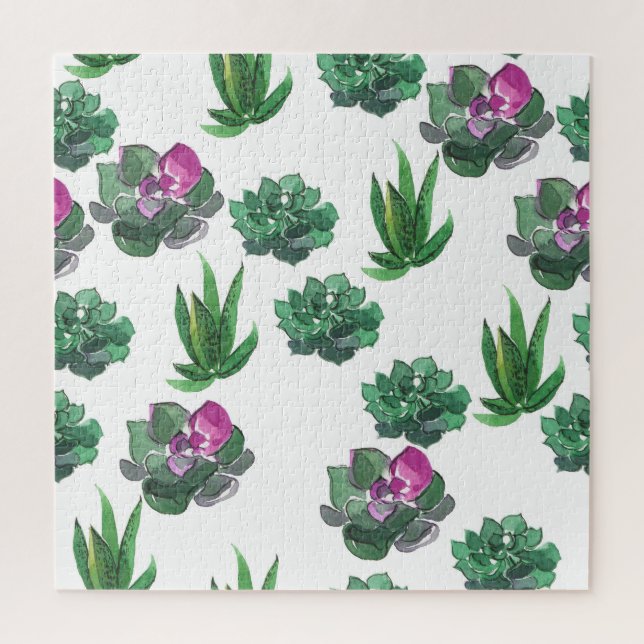 Watercolor Succulents Seamless Pattern Design Jigsaw Puzzle (Vertical)