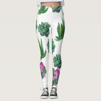 Watercolor Succulents Seamless Pattern Design Leggings