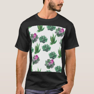 Watercolor Succulents Seamless Pattern Design T-Shirt
