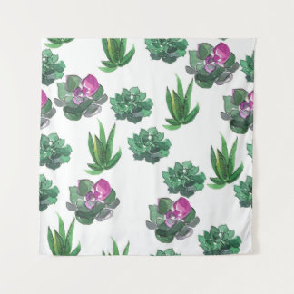Watercolor Succulents Seamless Pattern Design Tapestry