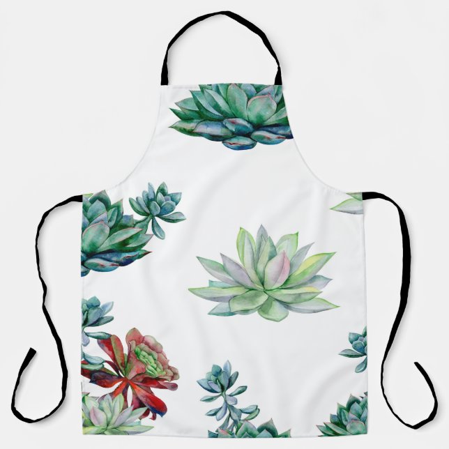 Watercolor succulents seamless pattern, echeveria  apron (Front)