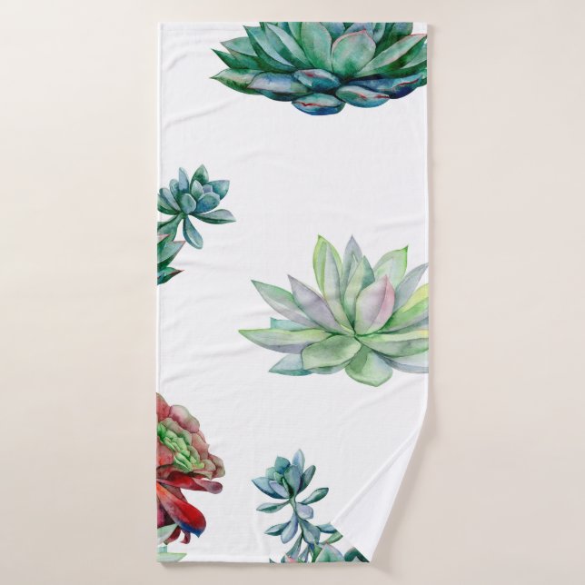Watercolor succulents seamless pattern, echeveria  bath towel (Bath Towel)