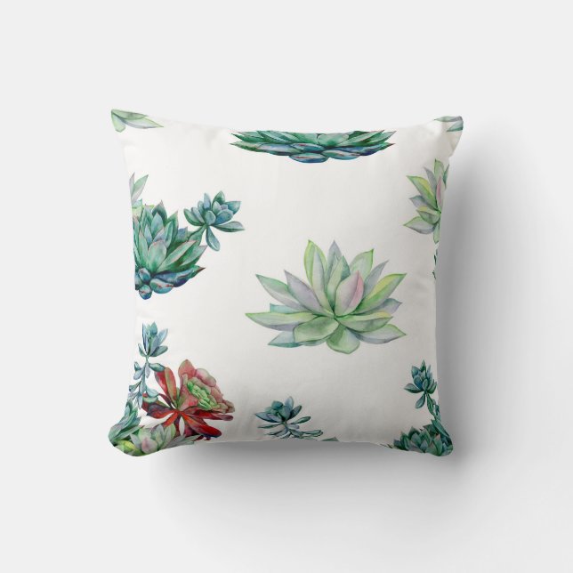 Watercolor succulents seamless pattern, echeveria  cushion (Front)