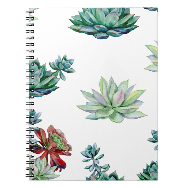Watercolor succulents seamless pattern, echeveria  notebook (Front)
