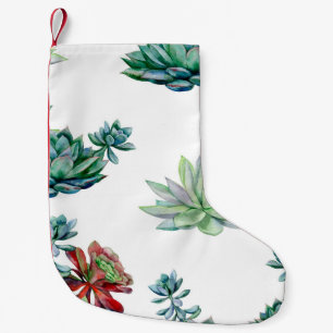 Watercolor succulents seamless pattern, echeveria small christmas stocking