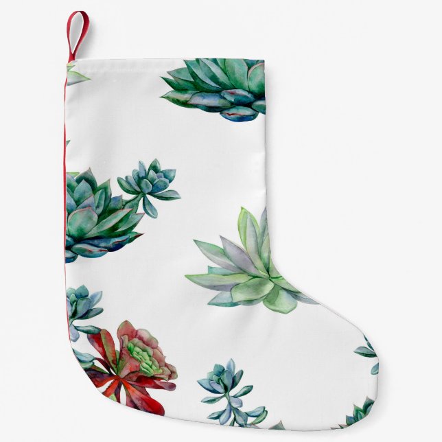 Watercolor succulents seamless pattern, echeveria  small christmas stocking (Front)