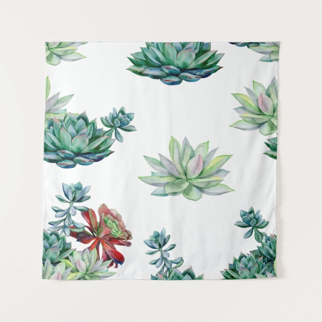 Watercolor succulents seamless pattern, echeveria  tapestry (Front)