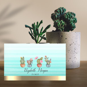 Watercolor Succulents Stripe Ombre Business Card