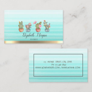 Watercolor Succulents Stripe Ombre  Business Card