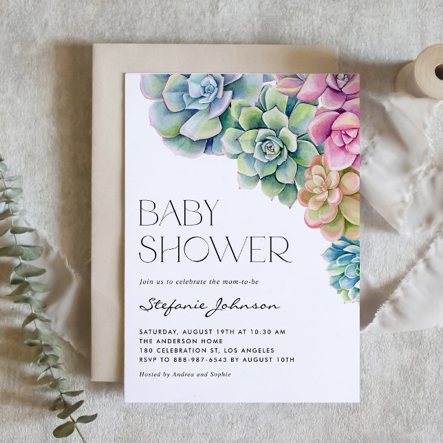 Watercolor Succulents Summer Baby Shower Invitation (Creator Uploaded)