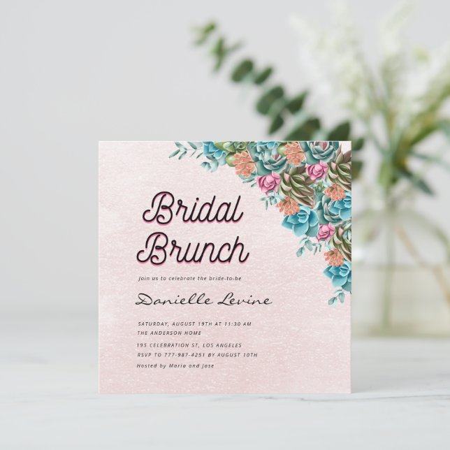 Watercolor Succulents Summer Baby Shower Welcome Invitation (Standing Front)