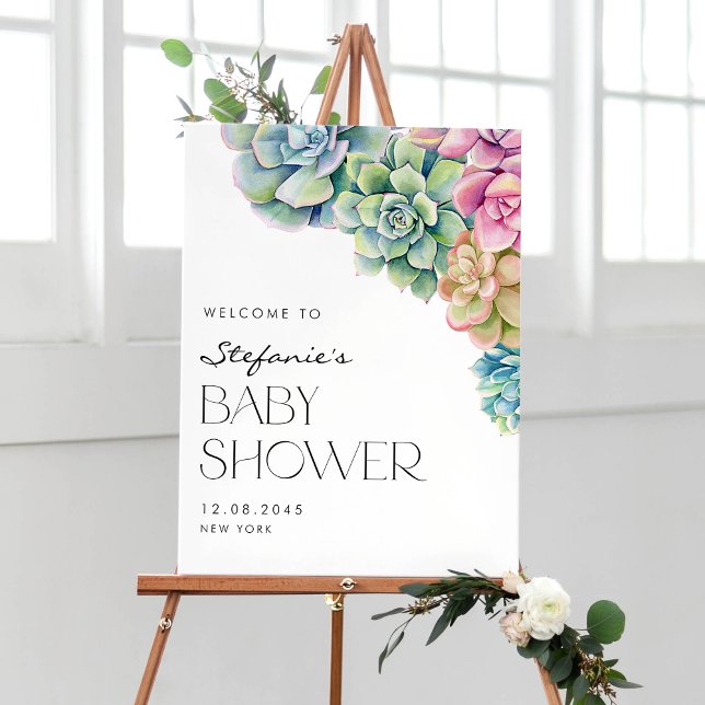 Watercolor Succulents Summer Baby Shower Welcome Poster (Creator Uploaded)