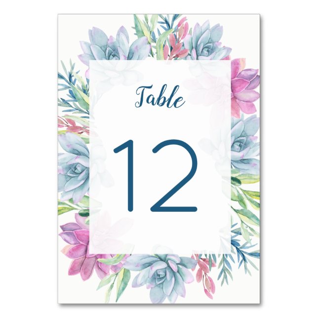 Watercolor Succulents Table Number Cards (Front)