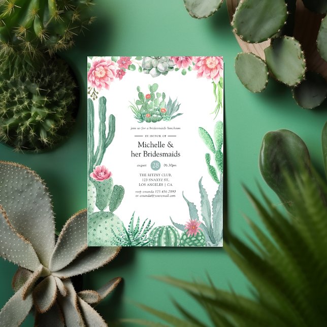 Watercolor Succulents Wedding Bridesmaids Luncheon Invitation (Creator Uploaded)