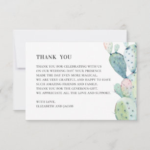 Watercolor succulents. Wedding cactus. Botanical Thank You Card