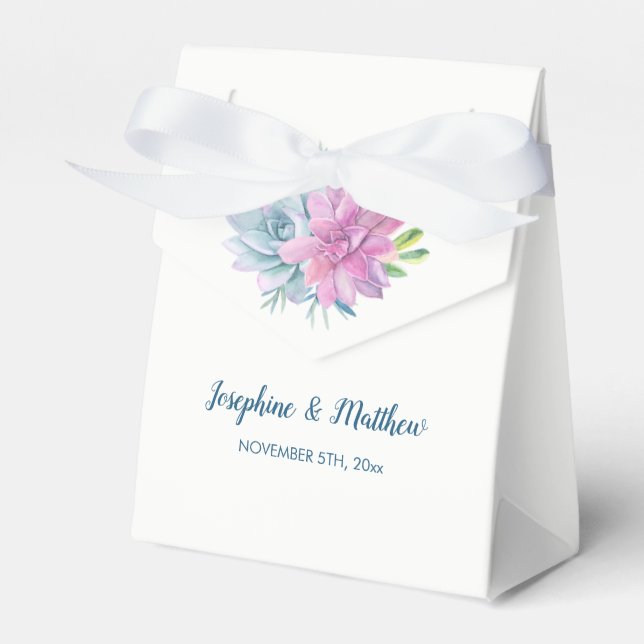 Watercolor Succulents Wedding Favour Box (Front Side)
